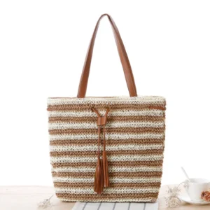 Single Shouder Bag Splice Color Tassel Tote Handbag for Women