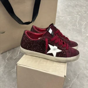 Top Quality Super-Star in Red Suede with Crystals and Red Suede Star Sneakers